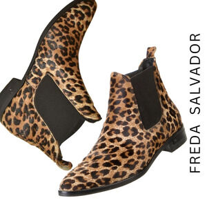 Freda Salvador NEW Chelsea Cheetah Leopard Calfskin Ankle Booties 5.5